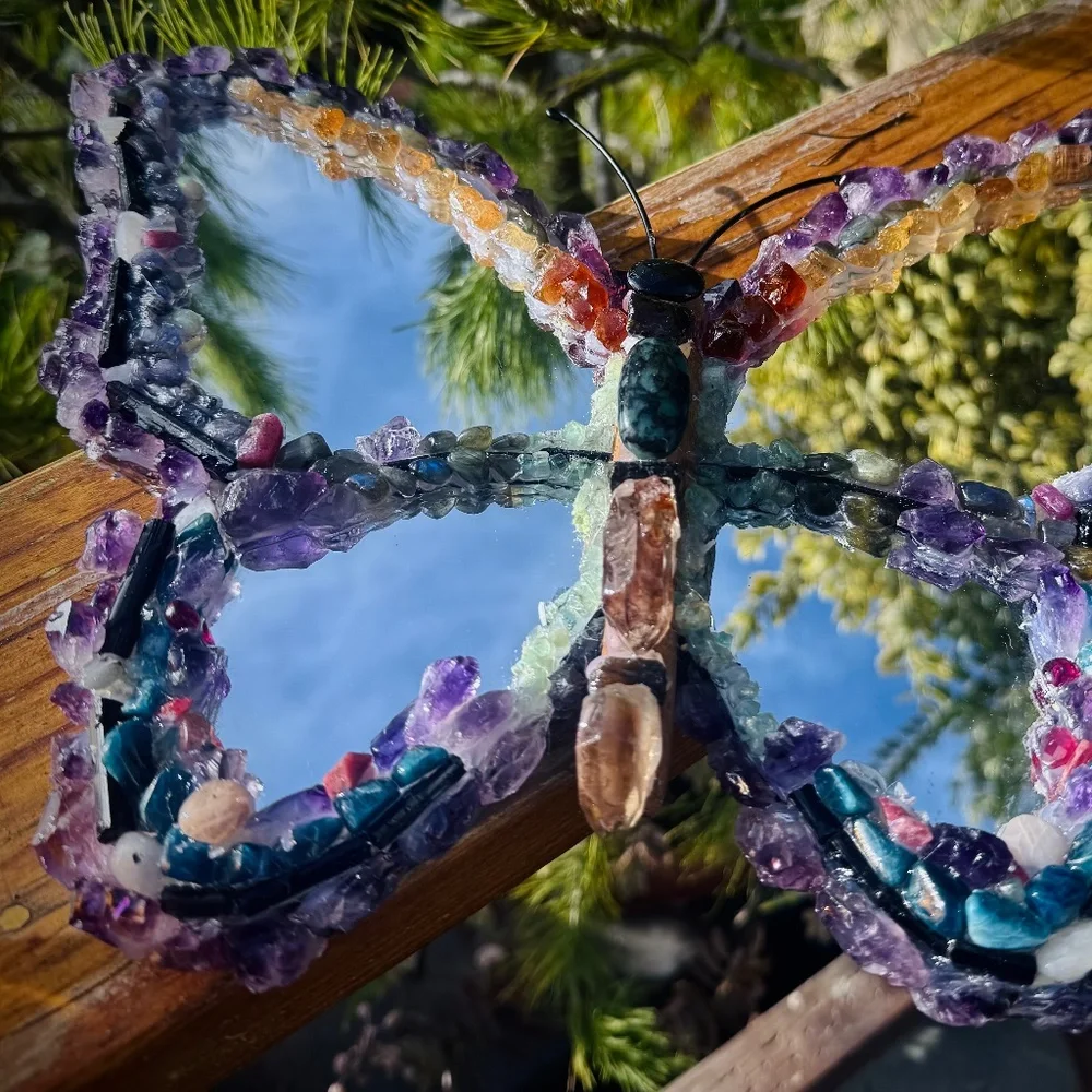 Terra Earth Goddess Butterfly Gemstone Encrusted Mirror